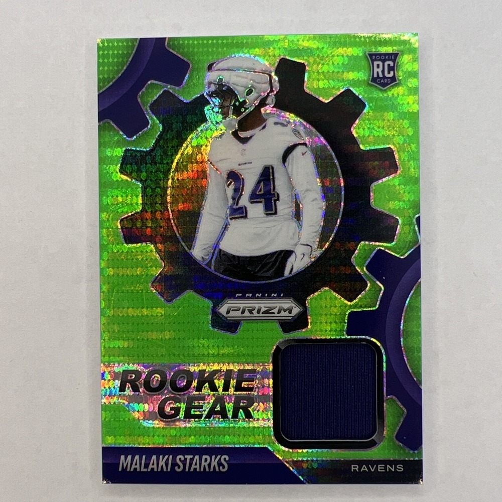 2025 Panini Prizm Football #RGR-MSS Malaki Starks Green Pulsar Patch RC